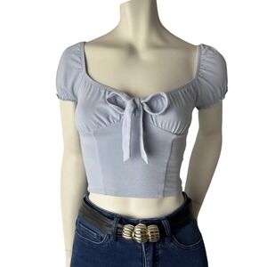 Y2K Puff Sleeve Milkmaid Crop Top Blue Women's XSmall Pastelcore Fairycore Bow